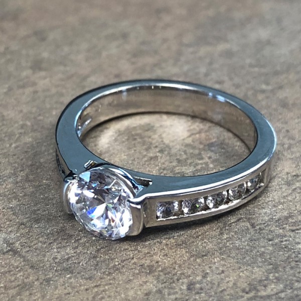 14K White Gold Modern Diamond Engagement Ring