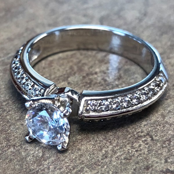 14K White Gold Knife Edge Diamond Accent Engagement Ring