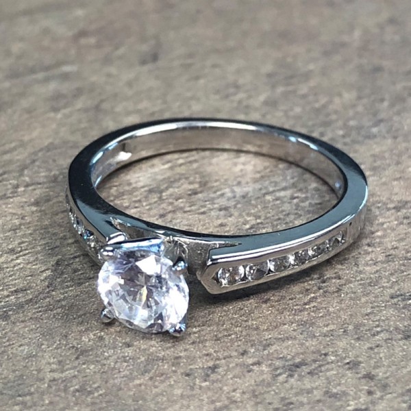 14K White Gold Channel Set Diamond Accent Engagement Ring