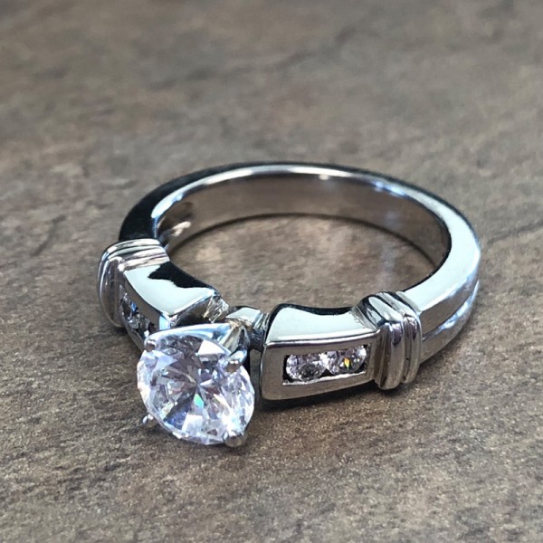 14K White Gold Modern Diamond Accent Engagement Ring