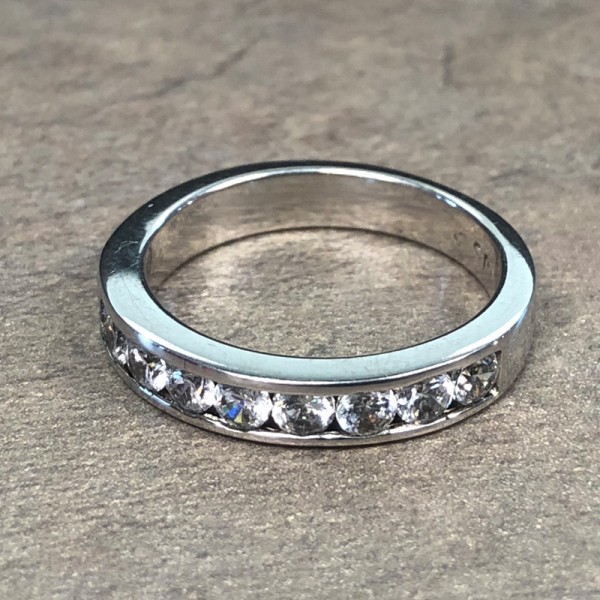 14K White Gold Channel Set Round Diamond Wedding Band