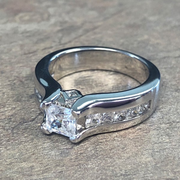 14K White Gold Diamond Accent Engagement Ring