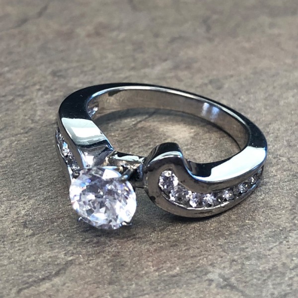 14K White Gold Bypass Diamond Accent Engagement Ring