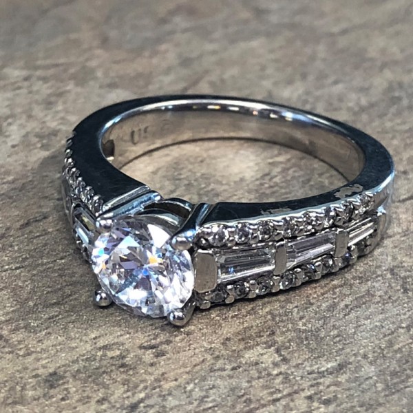 14K White Gold Diamond Accent Engagement Ring