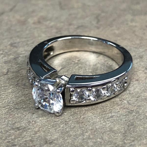 14K White Gold Diamond Accent Engagement Ring