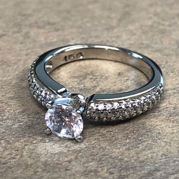 14K White Gold Pave Diamond Accent Engagement Ring
