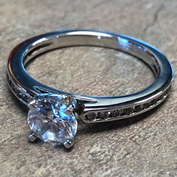 14K White Gold Diamond Accent Engagement Ring