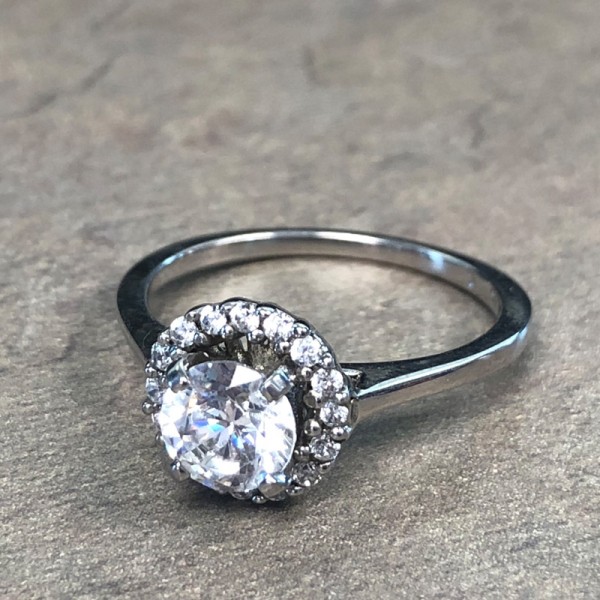 14K White Gold Round Halo Engagement Ring