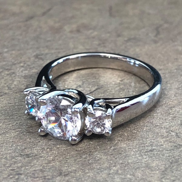 14K White Gold 3 Stone Engagement Ring