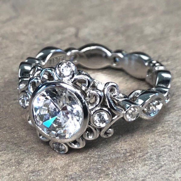 14K White Gold Bezel Halo Engagement Ring