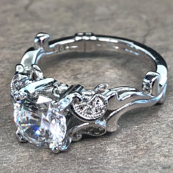 14K White Gold Vintage Diamond Accent Engagement Ring