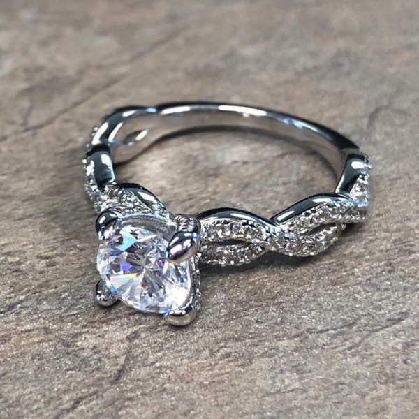 14K White Gold Twisting Diamond Accent Engagement Ring