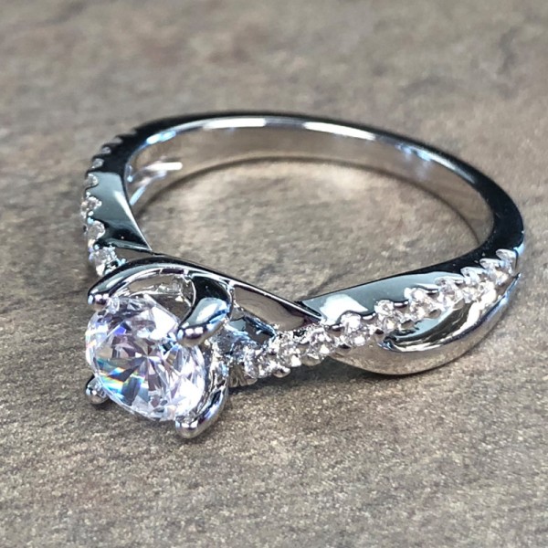 14K White Gold Twisting Diamond Accent Engagement Ring