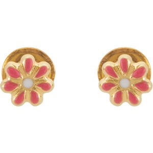 Youth Flower Earrings with Safety Backs & Gift Box -90002762