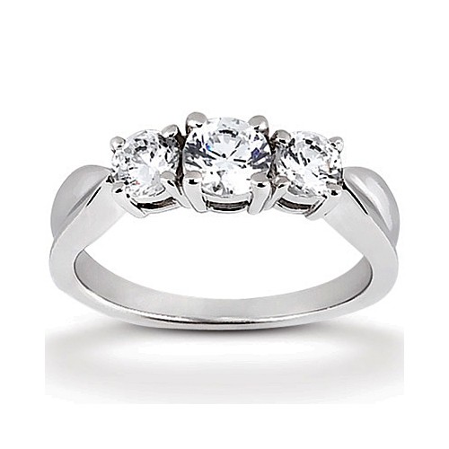 14k White Gold Three Stone Diamond Engagement Or Anniversary Ring Containing 0.5 Carats Of Diamonds In Hi Color And Si1-si2 Clarity