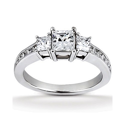 14k White Gold Three Stone Diamond Engagement Or Anniversary Ring Containing 1.14 Carats Of Diamonds In Hi Color And Si1-si2 Clarity