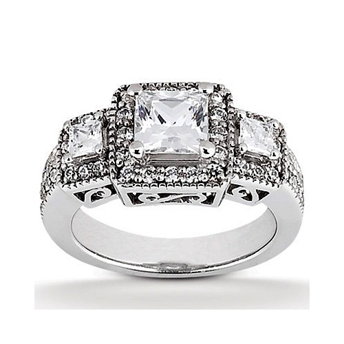 14k White Gold Three Stone Diamond Engagement Or Anniversary Ring Containing 0.92 Carats Of Diamonds In Hi Color And Si1-si2 Clarity