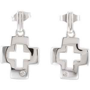 .015 ct tw Cross Earrings with Backs & Rhodium Plate -90002750