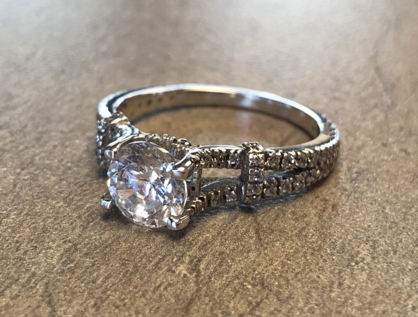 14K White Gold Split Shank Diamond Accent Engagement Ring