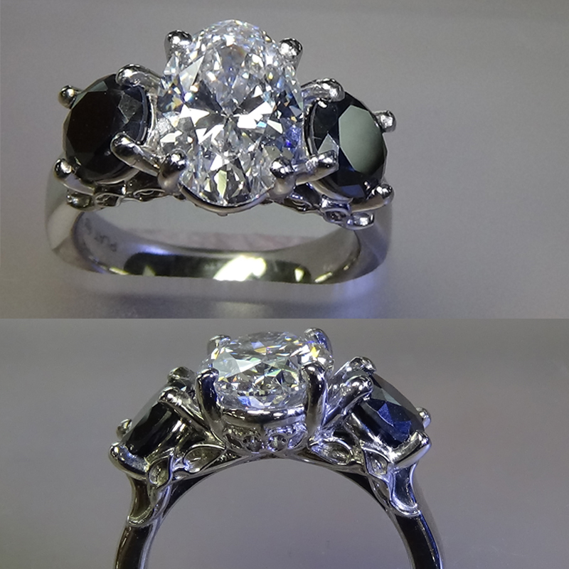 Custom ring with black diamond accents 