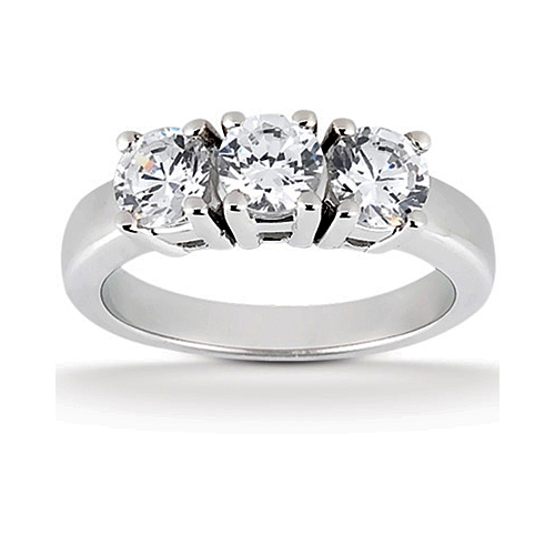 14k White Gold Three Stone Diamond Engagement Or Anniversary Ring Containing 1.5 Carats Of Diamonds In Hi Color And Si1-si2 Clarity