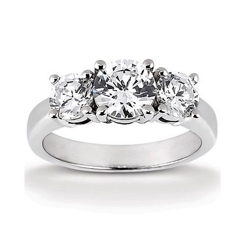 14k White Gold Three Stone Diamond Engagement Or Anniversary Ring Containing 1 Carats Of Diamonds In Hi Color And Si1-si2 Clarity