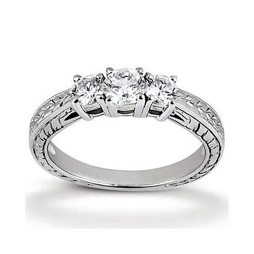 14k White Gold Three Stone Diamond Engagement Or Anniversary Ring Containing 0.4 Carats Of Diamonds In Hi Color And Si1-si2 Clarity