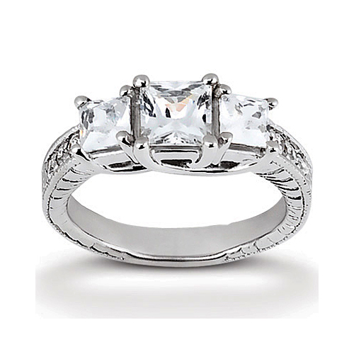 14k White Gold Three Stone Diamond Engagement Or Anniversary Ring Containing 1.02 Carats Of Diamonds In Hi Color And Si1-si2 Clarity