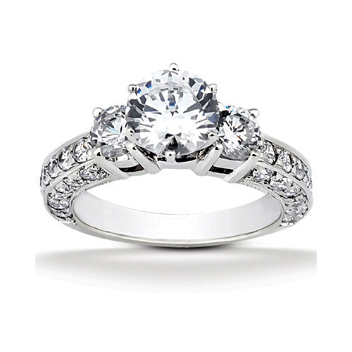 14k White Gold Three Stone Diamond Engagement Or Anniversary Ring Containing 1.61 Carats Of Diamonds In Hi Color And Si1-si2 Clarity