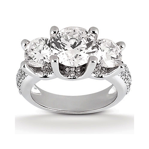 14k White Gold Three Stone Diamond Engagement Or Anniversary Ring Containing 0.6525 Carats Of Diamonds In Hi Color And Si1-si2 Clarity