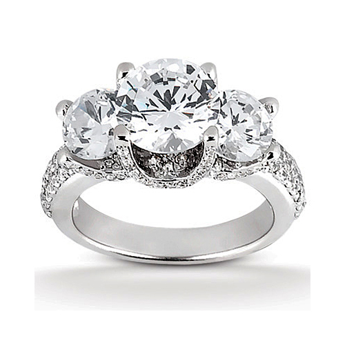 Platinum Three Stone Diamond Engagement Or Anniversary Ring Containing 0.95 Carats Of Diamonds In Gh Color And Vs Clarity