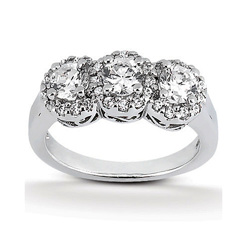 14k White Gold Three Stone Diamond Engagement Or Anniversary Ring Containing 0.86 Carats Of Diamonds In Hi Color And Si1-si2 Clarity