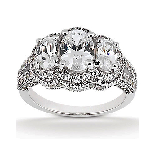 14k White Gold Three Stone Diamond Engagement Or Anniversary Ring Containing 1.87 Carats Of Diamonds In Hi Color And Si1-si2 Clarity