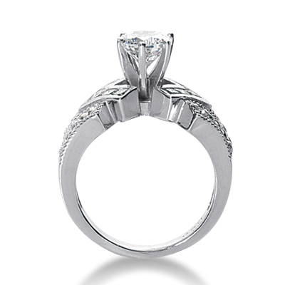 14k White Gold Double V Style Semi Mount Ring Containing 10 Channel Set Princess Cut Diamonds