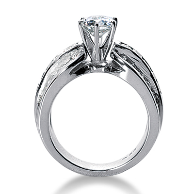 14k White Gold Triple Row Tapered Semi Mount Ring Containing 10 Channel Set Princess Cut Diamonds