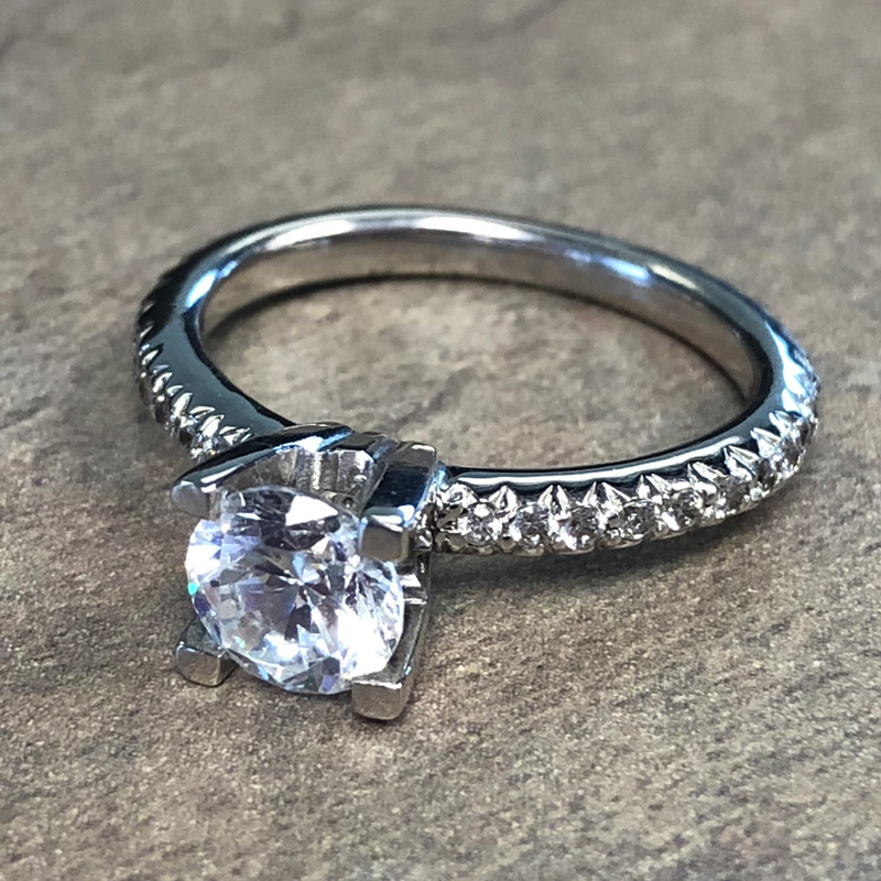 14K White Gold Diamond Accent Engagement Ring - 39910155