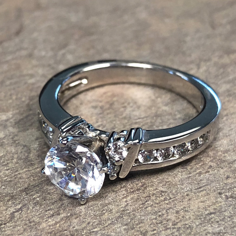 14K White Gold Diamond Accent Engagement Ring - 39910730