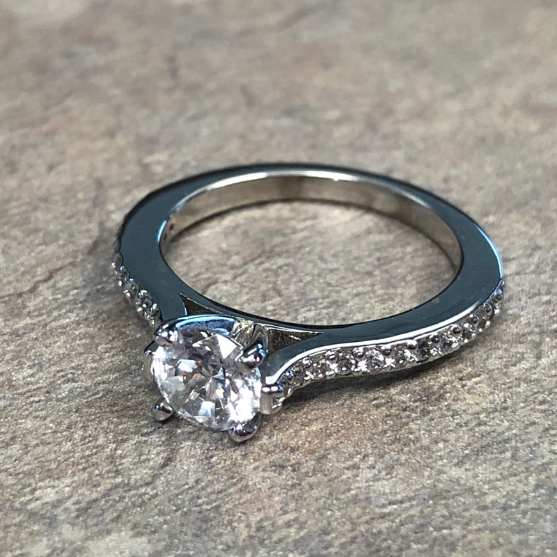 14K White Gold Diamond Accent Engagement Ring - 39911507