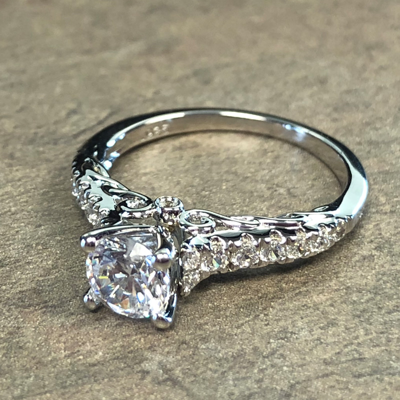 14K White Gold Vintage Engagement Ring - 39913251